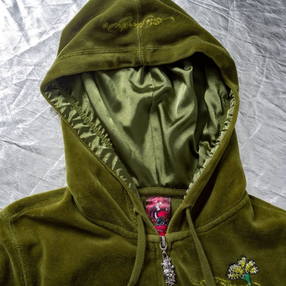 SOLD - Vintage Early 2000s Ed Hardy Green Velour Geisha Tracksuit - Size XS - Picture 6 of 16